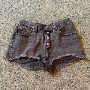 Levi’s 501 Black Cut Off Jean Shorts Womens Size 27 Button Fly Distressed